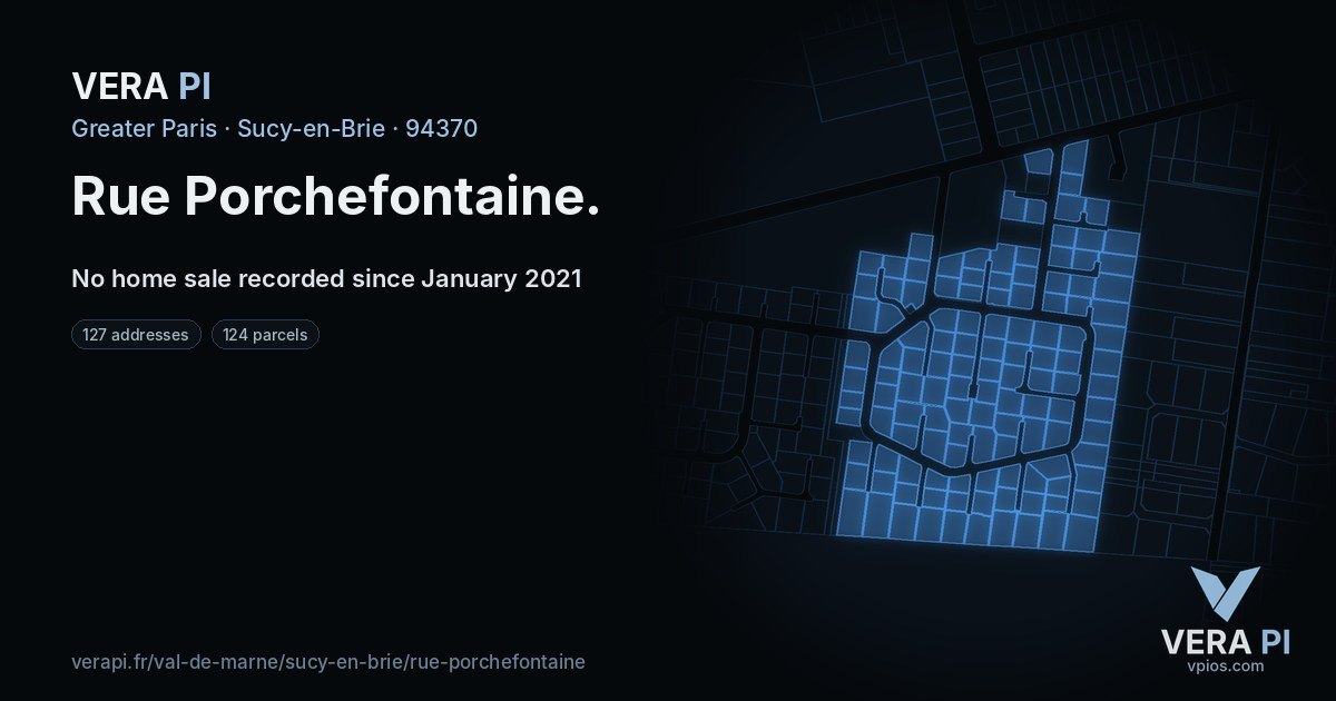Rue Porchefontaine, Sucy-en-Brie at night – every parcel coloured by the prices around it, the street's own parcels lit