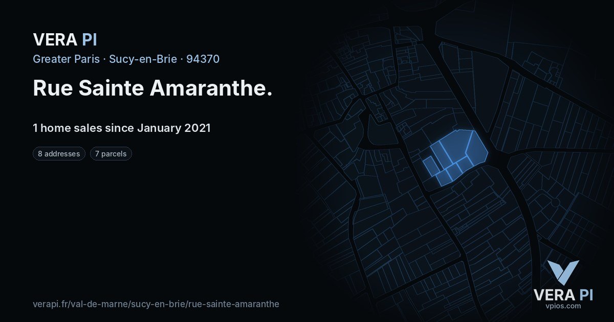 Rue Sainte Amaranthe, Sucy-en-Brie at night – every parcel coloured by the prices around it, the street's own parcels lit
