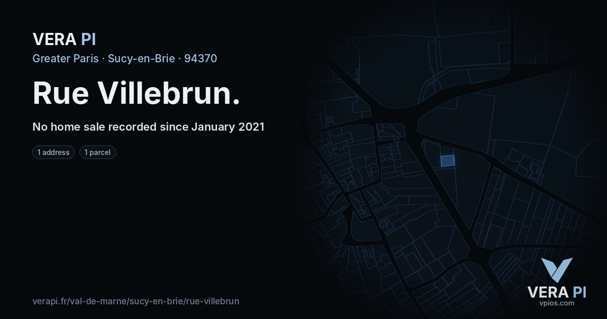 Rue Villebrun, Sucy-en-Brie at night – every parcel coloured by the prices around it, the street's own parcels lit