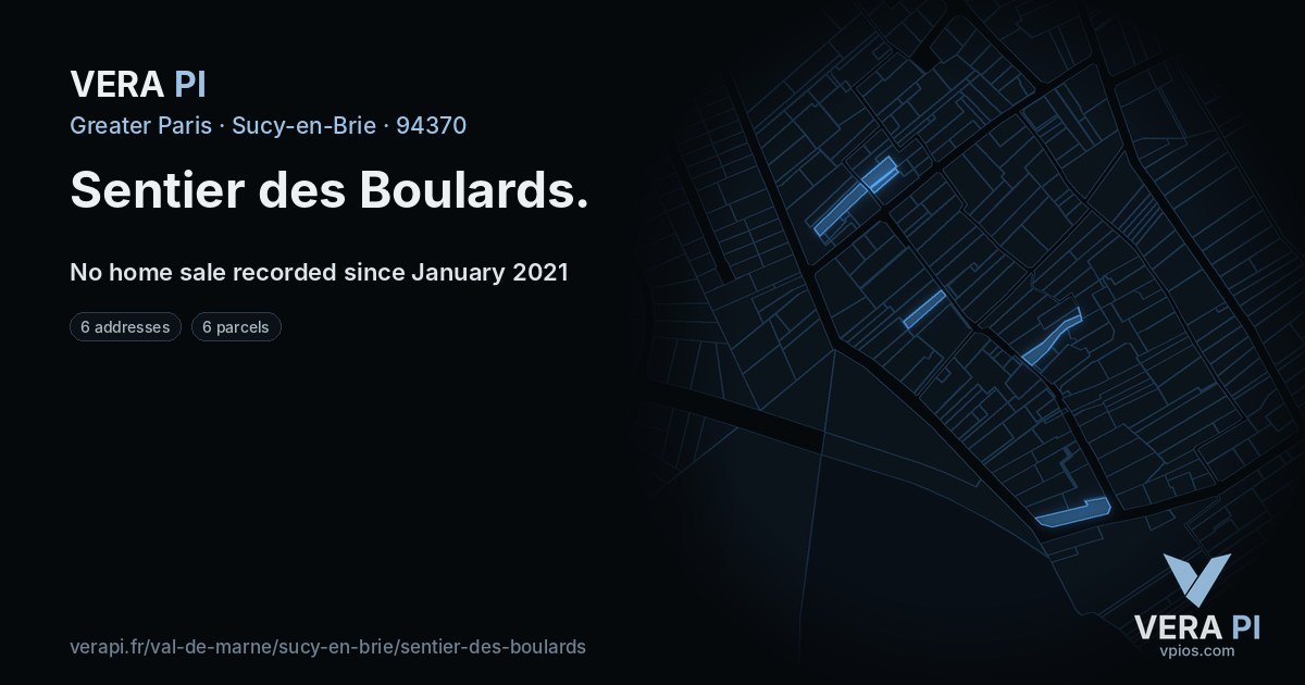 Sentier des Boulards, Sucy-en-Brie at night – every parcel coloured by the prices around it, the street's own parcels lit