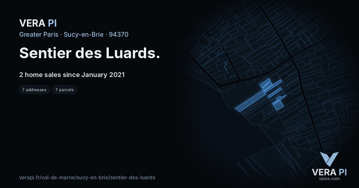 Sentier des Luards, Sucy-en-Brie at night – every parcel coloured by the prices around it, the street's own parcels lit