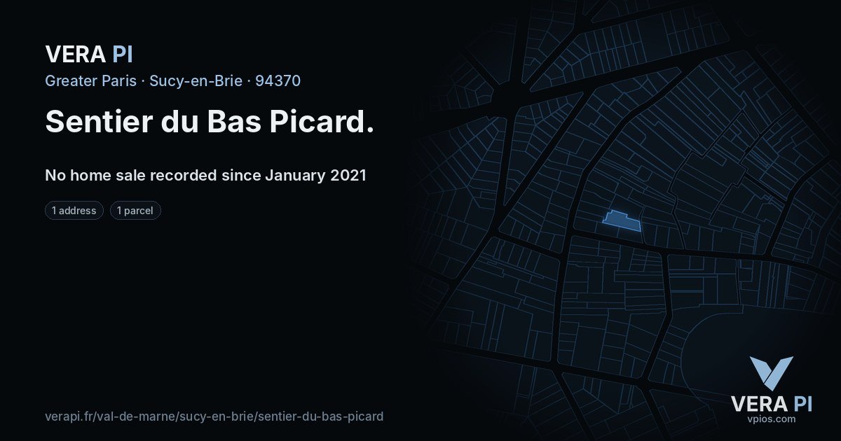 Sentier du Bas Picard, Sucy-en-Brie at night – every parcel coloured by the prices around it, the street's own parcels lit
