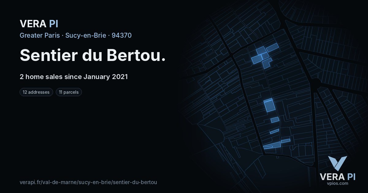 Sentier du Bertou, Sucy-en-Brie at night – every parcel coloured by the prices around it, the street's own parcels lit