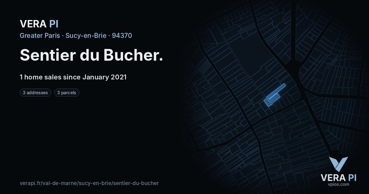 Sentier du Bucher, Sucy-en-Brie at night – every parcel coloured by the prices around it, the street's own parcels lit