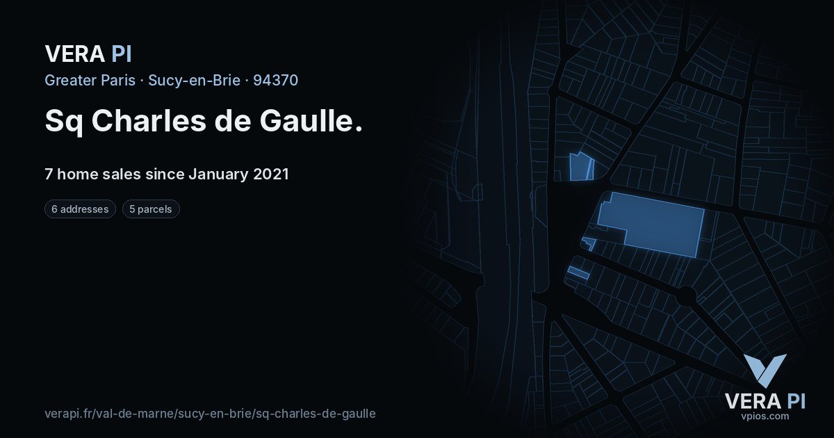 Sq Charles de Gaulle, Sucy-en-Brie at night – every parcel coloured by the prices around it, the street's own parcels lit