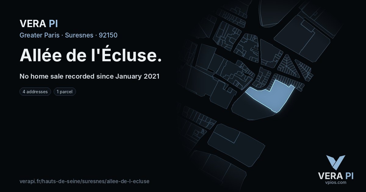 Allée de l'Écluse, Suresnes at night – every parcel coloured by the prices around it, the street's own parcels lit