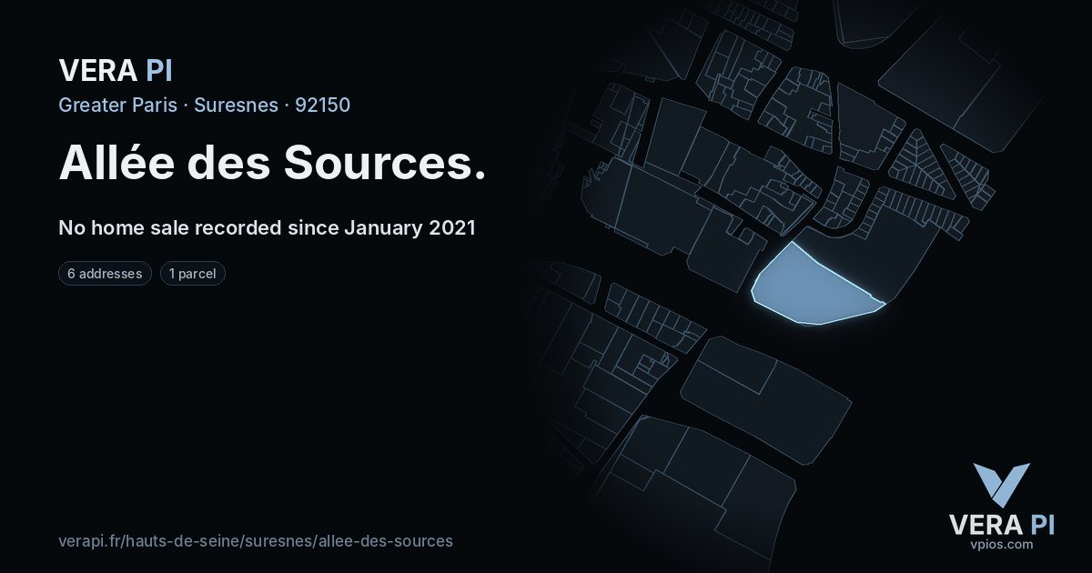 Allée des Sources, Suresnes at night – every parcel coloured by the prices around it, the street's own parcels lit