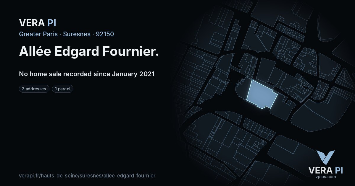 Allée Edgard Fournier, Suresnes at night – every parcel coloured by the prices around it, the street's own parcels lit