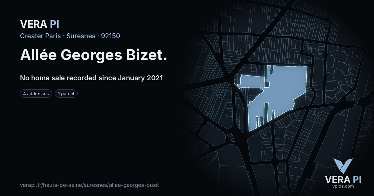 Allée Georges Bizet, Suresnes at night – every parcel coloured by the prices around it, the street's own parcels lit