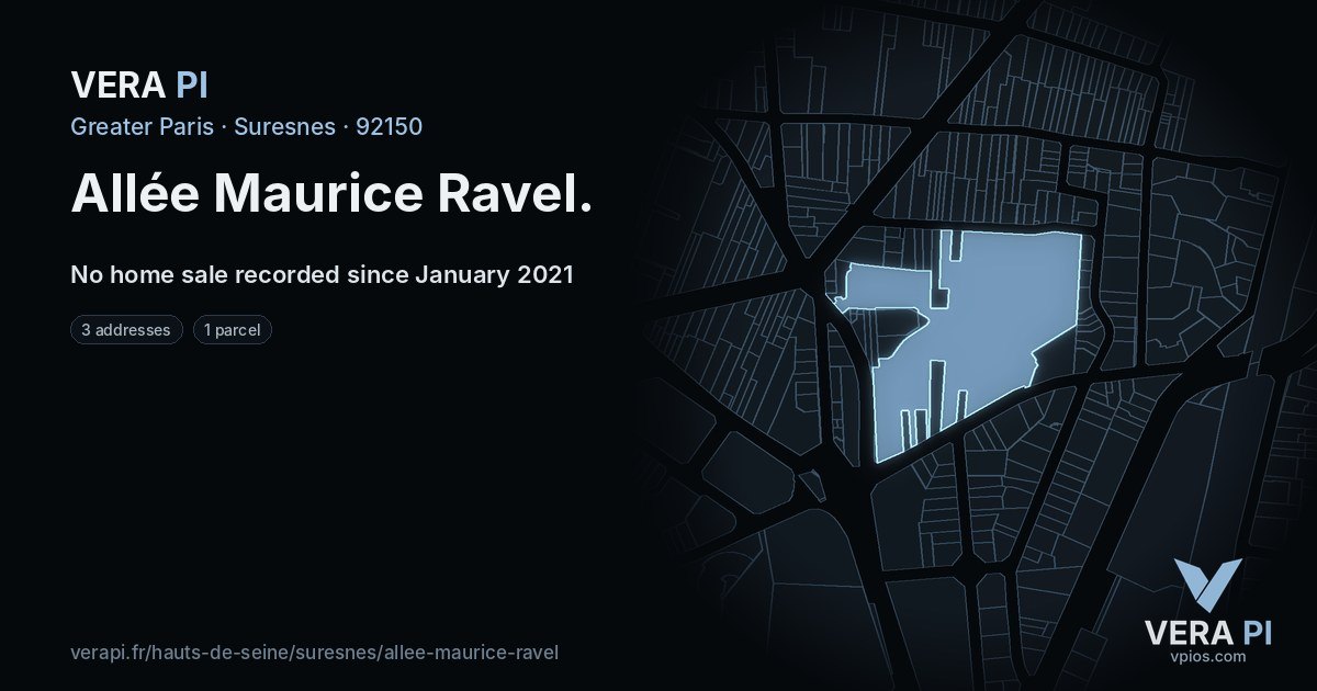 Allée Maurice Ravel, Suresnes at night – every parcel coloured by the prices around it, the street's own parcels lit
