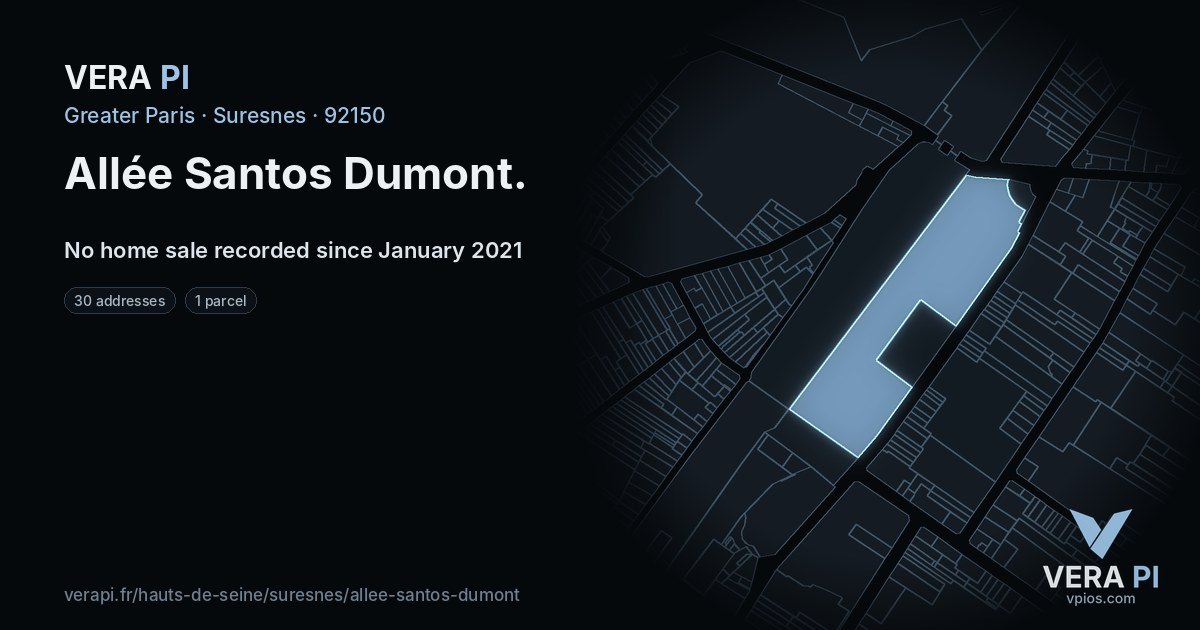 Allée Santos Dumont, Suresnes at night – every parcel coloured by the prices around it, the street's own parcels lit