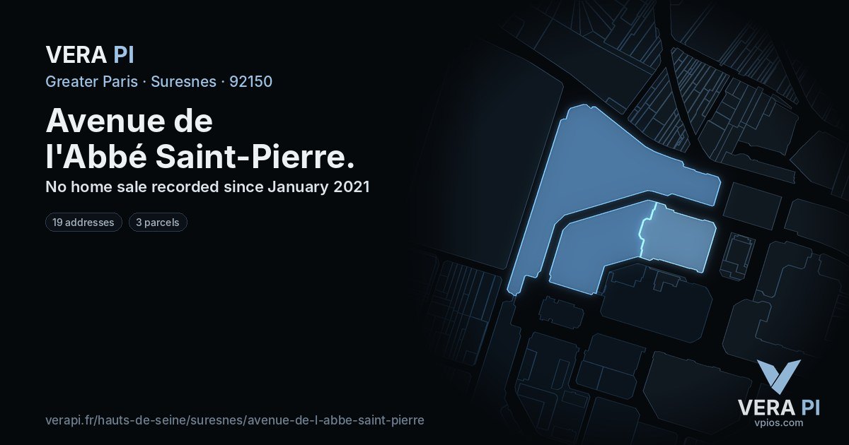 Avenue de l'Abbé Saint-Pierre, Suresnes at night – every parcel coloured by the prices around it, the street's own parcels lit