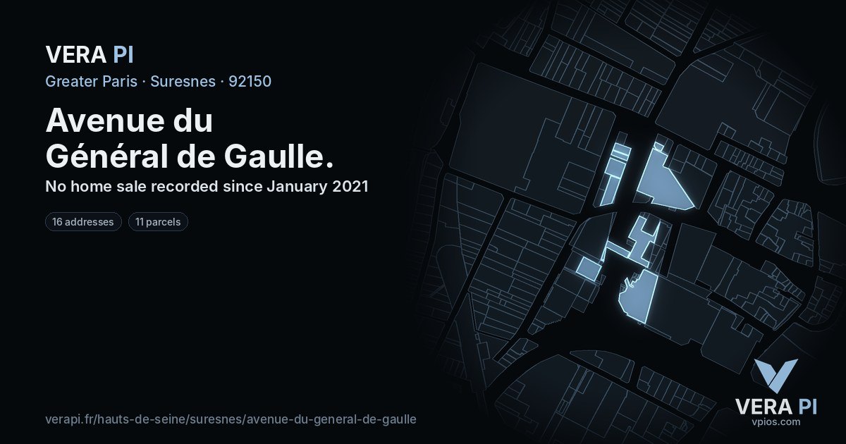 Avenue du Général de Gaulle, Suresnes at night – every parcel coloured by the prices around it, the street's own parcels lit