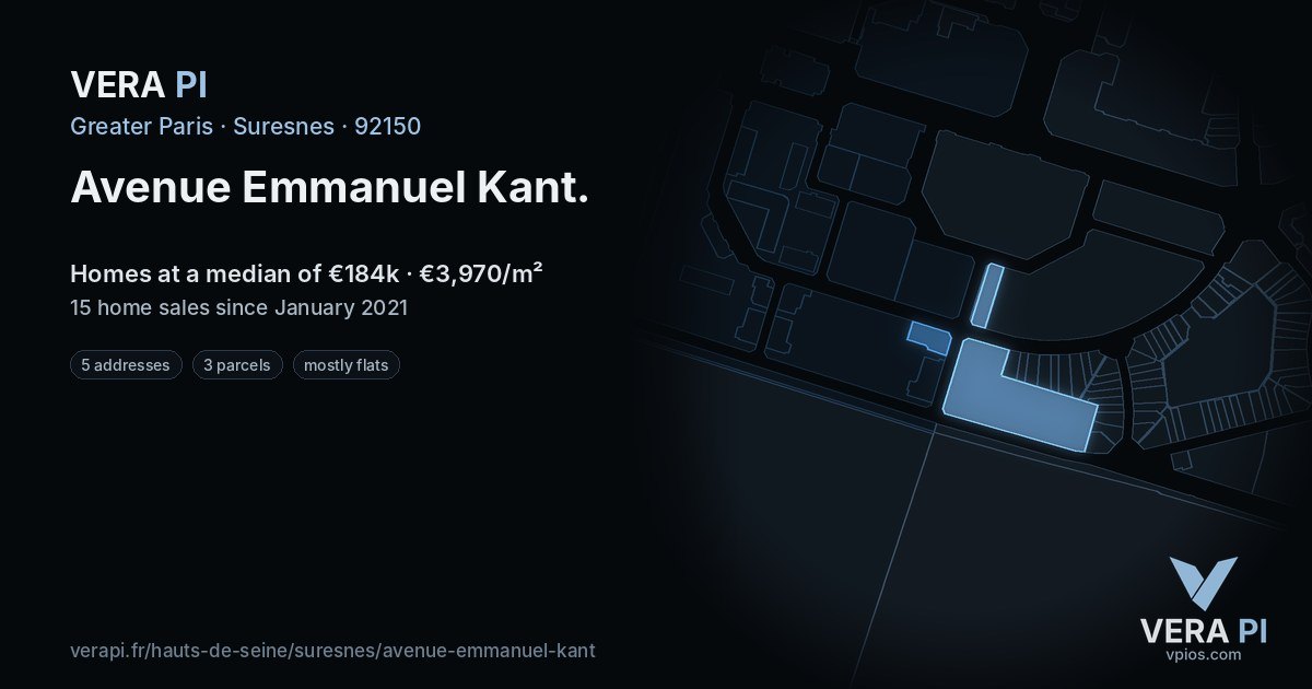 Avenue Emmanuel Kant, Suresnes at night – every parcel coloured by the prices around it, the street's own parcels lit