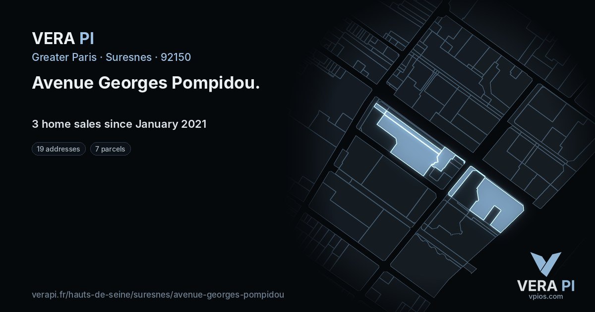 Avenue Georges Pompidou, Suresnes at night – every parcel coloured by the prices around it, the street's own parcels lit