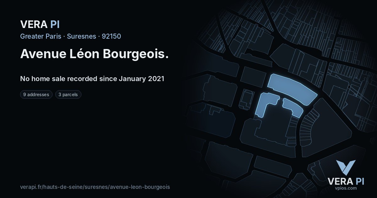 Avenue Léon Bourgeois, Suresnes at night – every parcel coloured by the prices around it, the street's own parcels lit