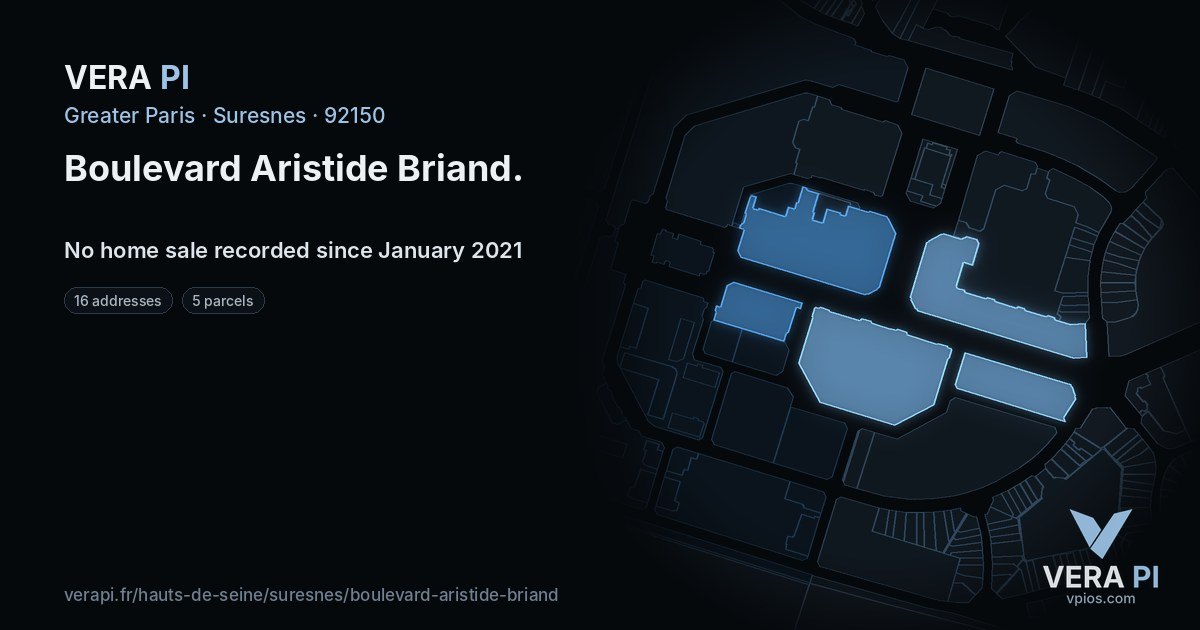 Boulevard Aristide Briand, Suresnes at night – every parcel coloured by the prices around it, the street's own parcels lit