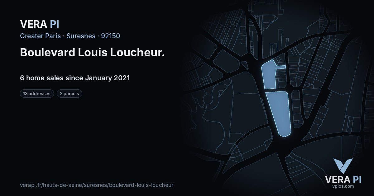 Boulevard Louis Loucheur, Suresnes at night – every parcel coloured by the prices around it, the street's own parcels lit