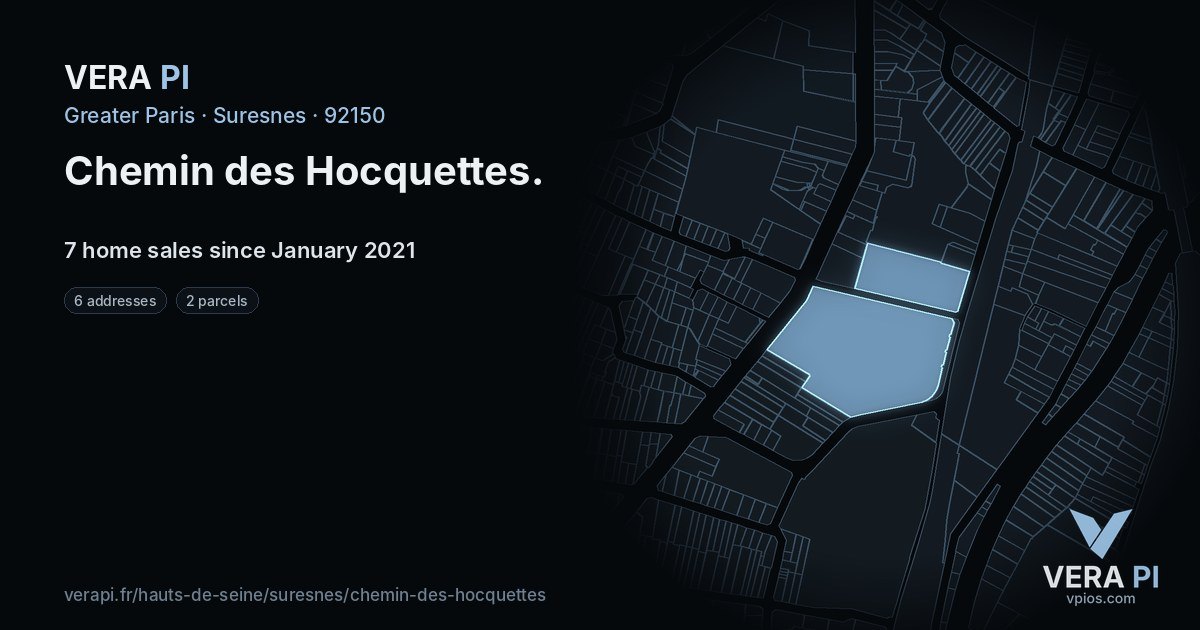Chemin des Hocquettes, Suresnes at night – every parcel coloured by the prices around it, the street's own parcels lit