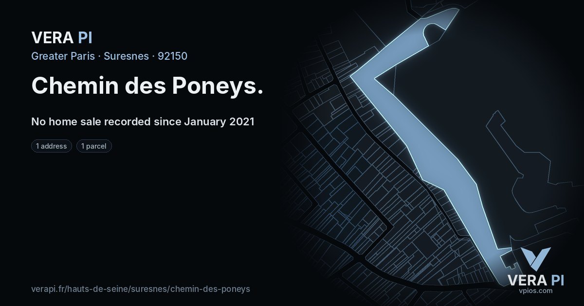 Chemin des Poneys, Suresnes at night – every parcel coloured by the prices around it, the street's own parcels lit
