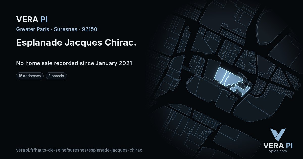 Esplanade Jacques Chirac, Suresnes at night – every parcel coloured by the prices around it, the street's own parcels lit