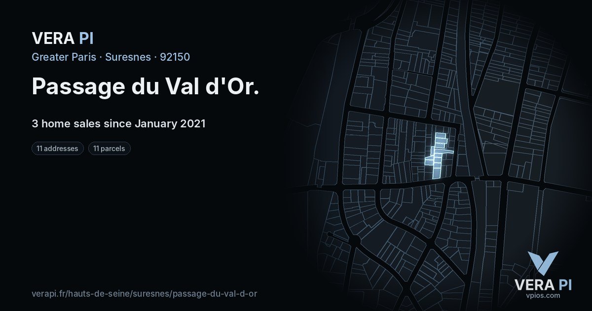 Passage du Val d'Or, Suresnes at night – every parcel coloured by the prices around it, the street's own parcels lit