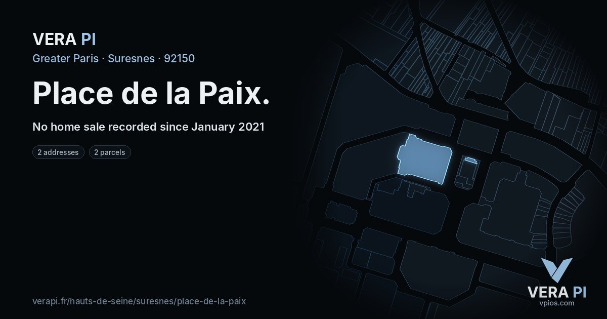 Place de la Paix, Suresnes at night – every parcel coloured by the prices around it, the street's own parcels lit