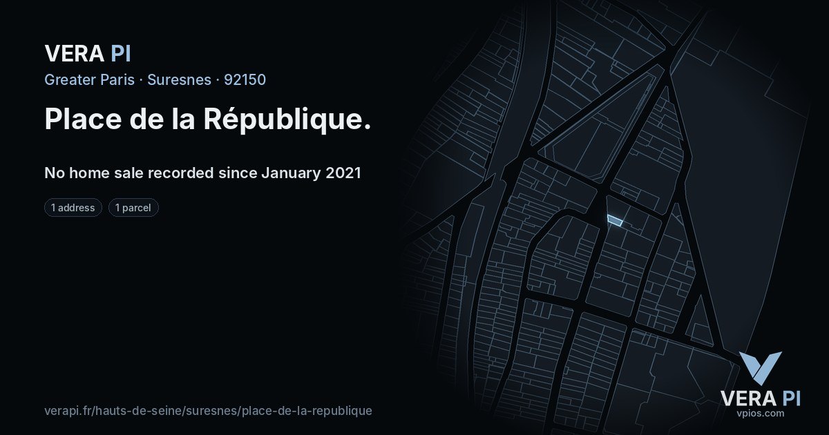 Place de la République, Suresnes at night – every parcel coloured by the prices around it, the street's own parcels lit