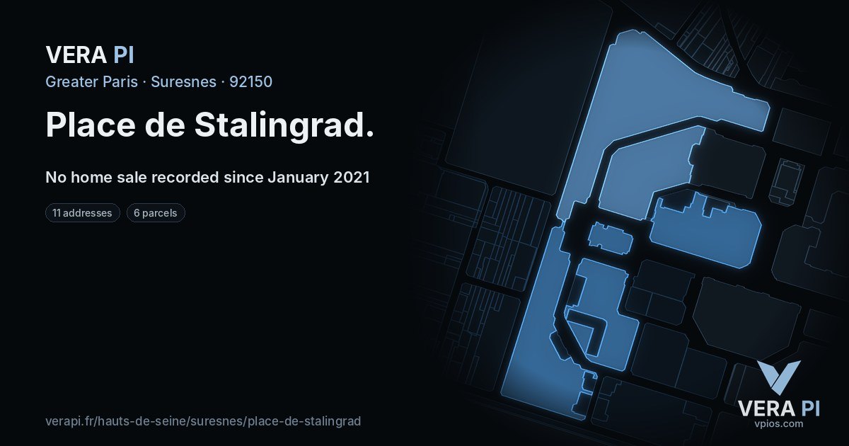 Place de Stalingrad, Suresnes at night – every parcel coloured by the prices around it, the street's own parcels lit