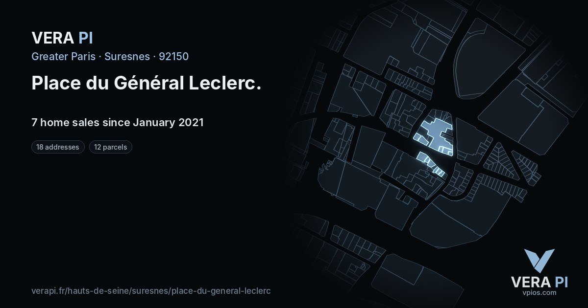 Place du Général Leclerc, Suresnes at night – every parcel coloured by the prices around it, the street's own parcels lit