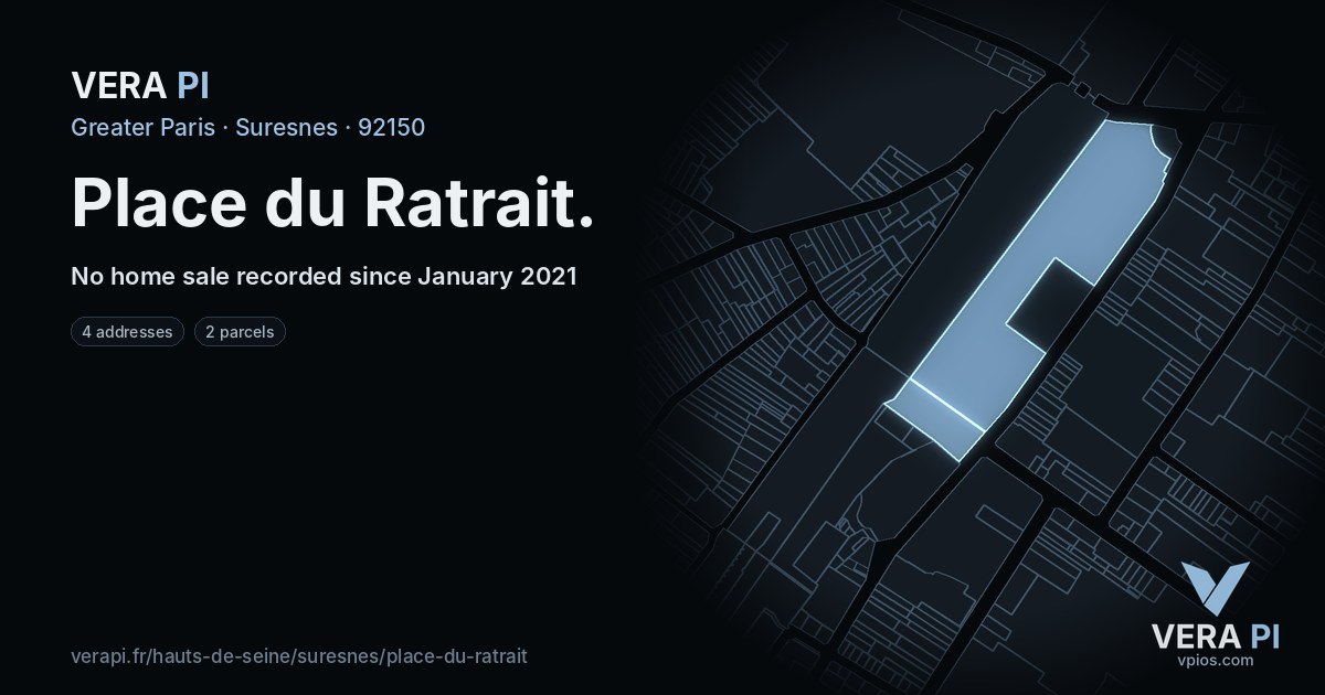 Place du Ratrait, Suresnes at night – every parcel coloured by the prices around it, the street's own parcels lit