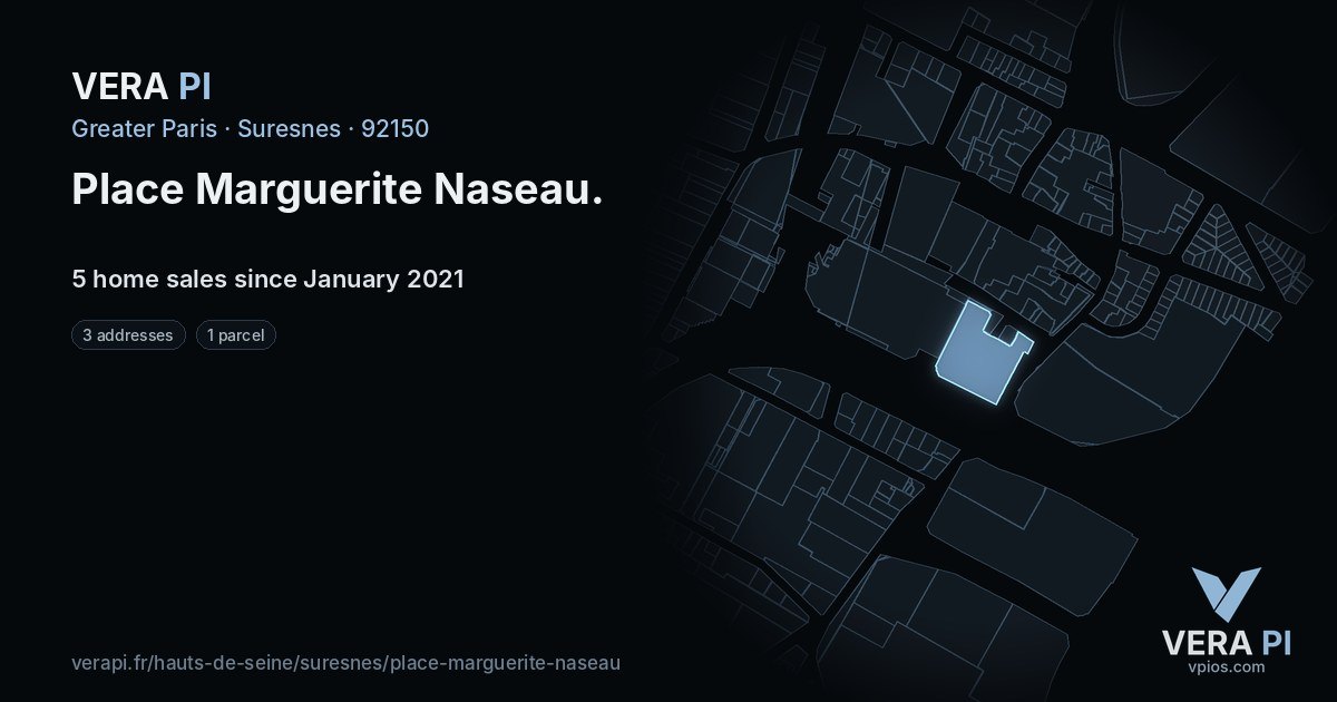 Place Marguerite Naseau, Suresnes at night – every parcel coloured by the prices around it, the street's own parcels lit