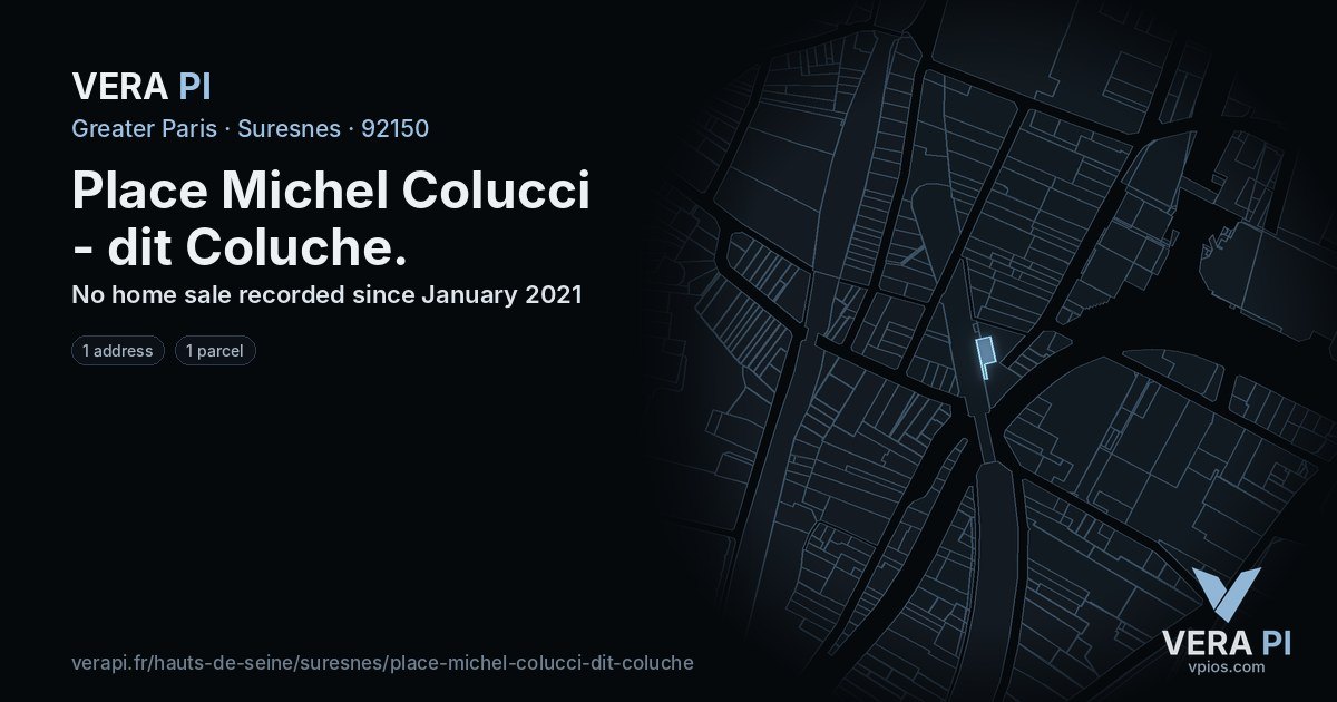 Place Michel Colucci - dit Coluche, Suresnes at night – every parcel coloured by the prices around it, the street's own parcels lit