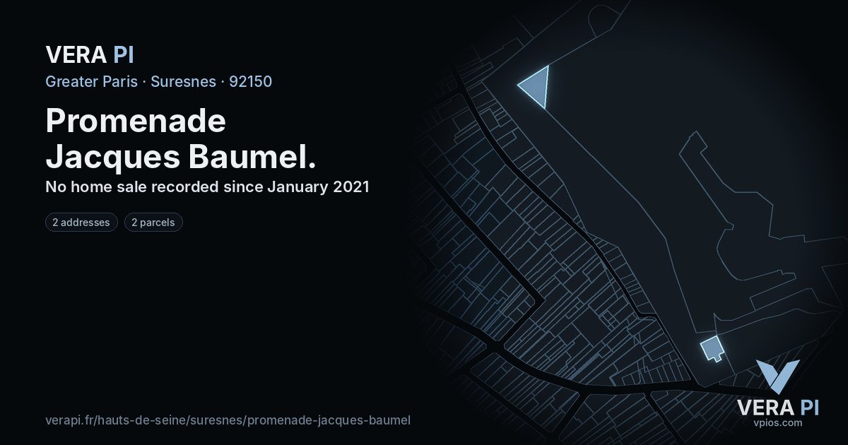 Promenade Jacques Baumel, Suresnes at night – every parcel coloured by the prices around it, the street's own parcels lit