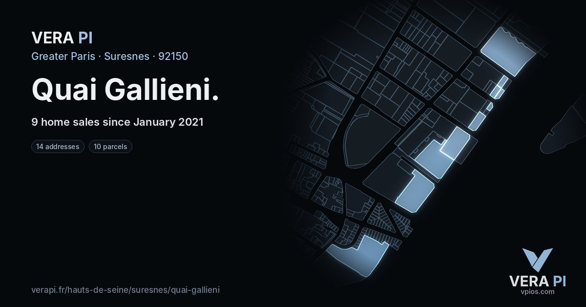 Quai Gallieni, Suresnes at night – every parcel coloured by the prices around it, the street's own parcels lit
