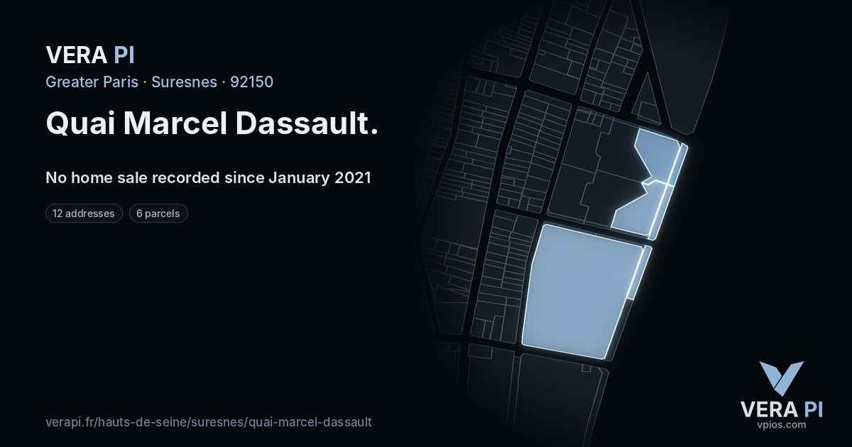 Quai Marcel Dassault, Suresnes at night – every parcel coloured by the prices around it, the street's own parcels lit