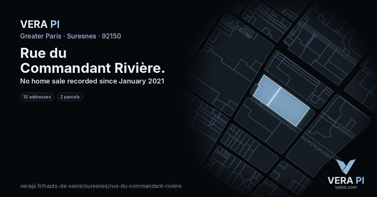 Rue du Commandant Rivière, Suresnes at night – every parcel coloured by the prices around it, the street's own parcels lit