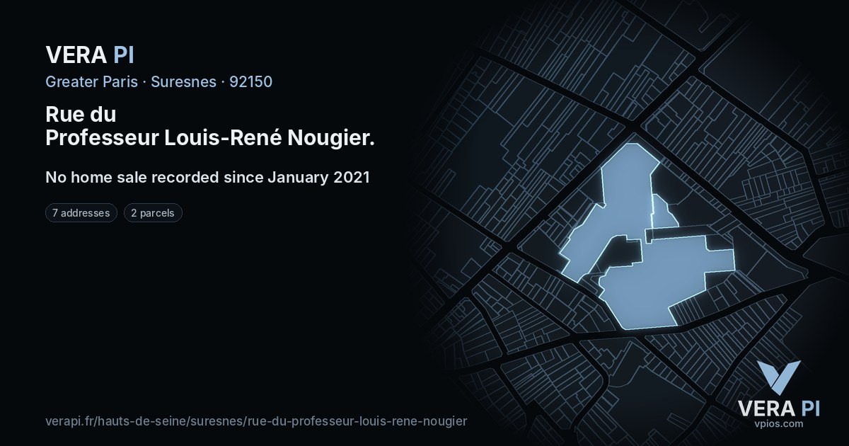 Rue du Professeur Louis-René Nougier, Suresnes at night – every parcel coloured by the prices around it, the street's own parcels lit