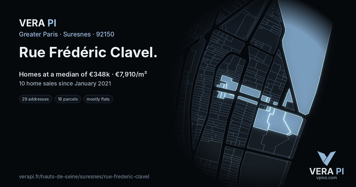 Rue Frédéric Clavel, Suresnes at night – every parcel coloured by the prices around it, the street's own parcels lit