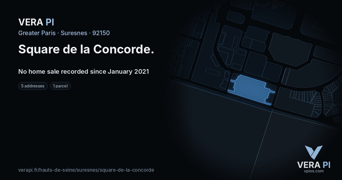 Square de la Concorde, Suresnes at night – every parcel coloured by the prices around it, the street's own parcels lit