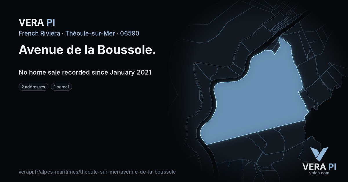 Avenue de la Boussole, Théoule-sur-Mer at night – every parcel coloured by the prices around it, the street's own parcels lit