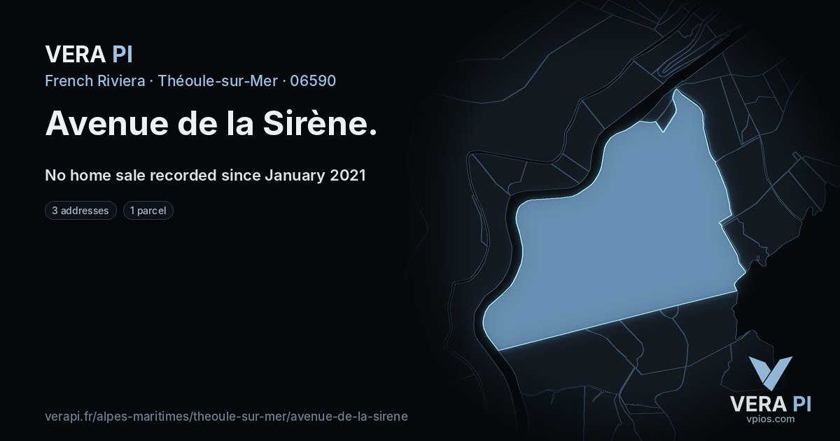 Avenue de la Sirène, Théoule-sur-Mer at night – every parcel coloured by the prices around it, the street's own parcels lit