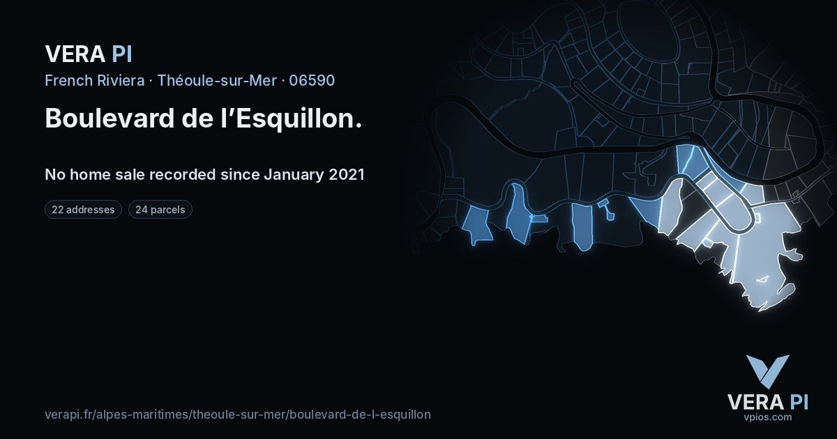 Boulevard de l’Esquillon, Théoule-sur-Mer at night – every parcel coloured by the prices around it, the street's own parcels lit