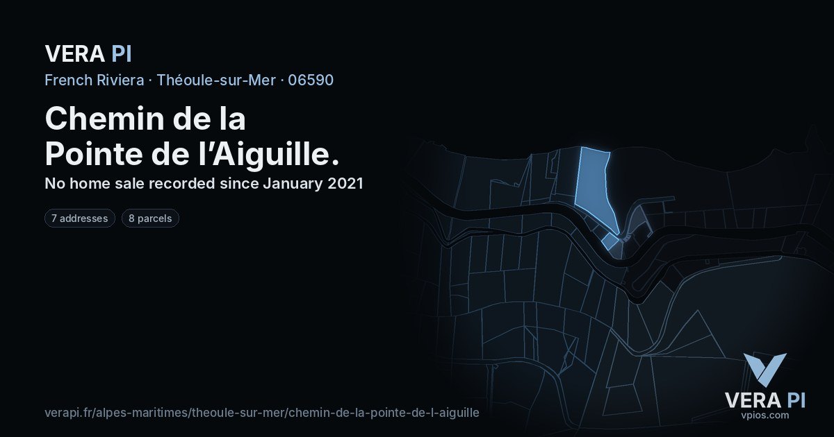 Chemin de la Pointe de l’Aiguille, Théoule-sur-Mer at night – every parcel coloured by the prices around it, the street's own parcels lit