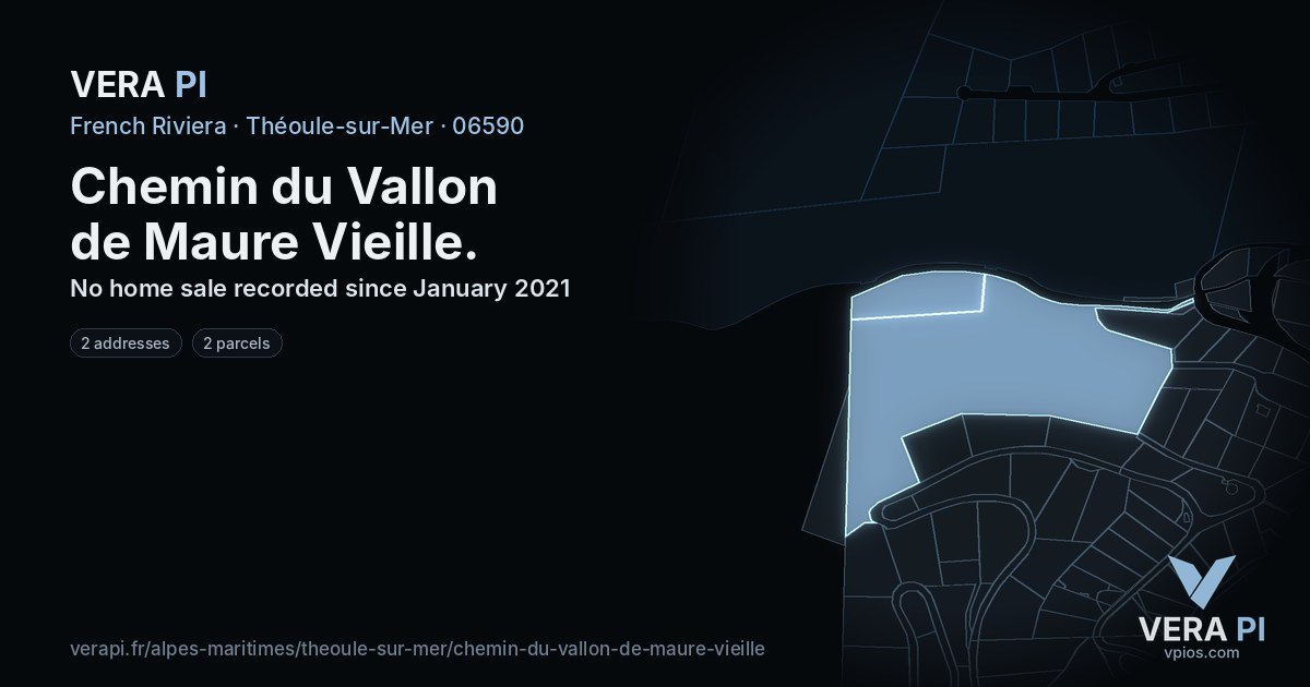 Chemin du Vallon de Maure Vieille, Théoule-sur-Mer at night – every parcel coloured by the prices around it, the street's own parcels lit
