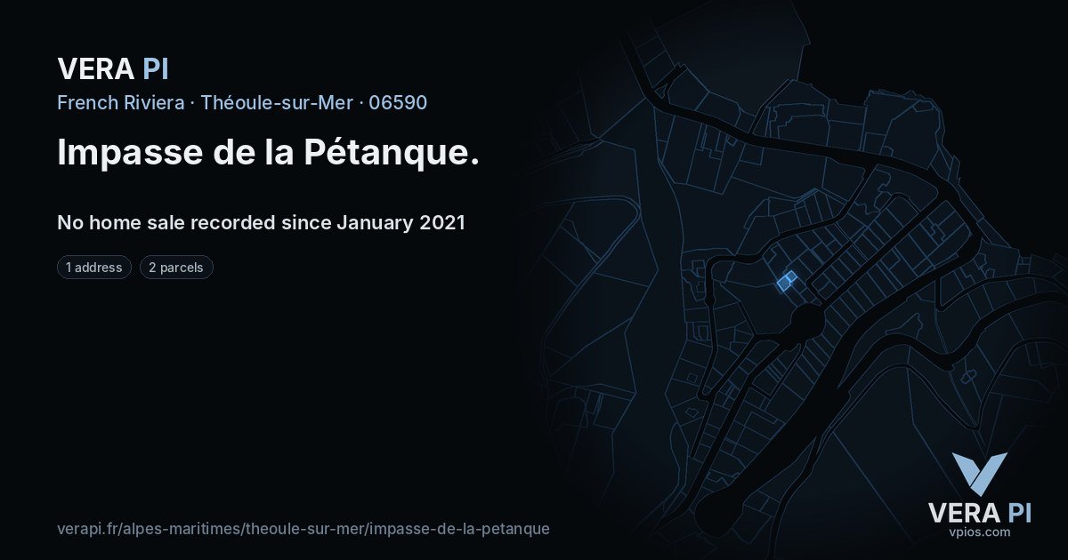 Impasse de la Pétanque, Théoule-sur-Mer at night – every parcel coloured by the prices around it, the street's own parcels lit