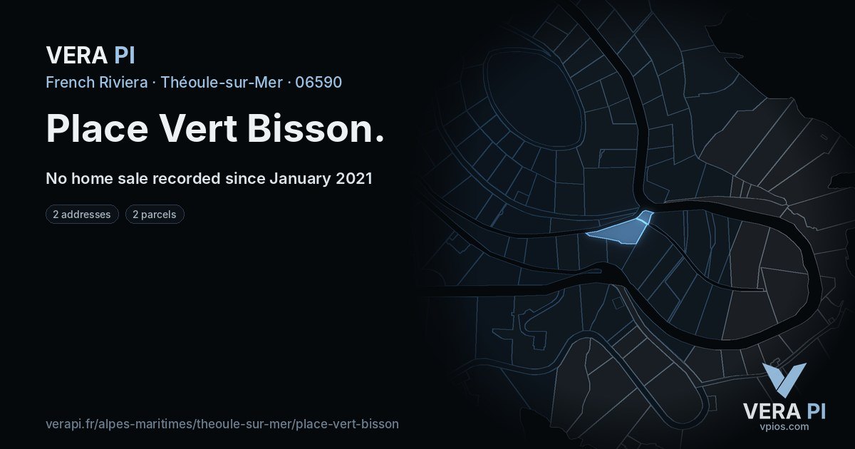 Place Vert Bisson, Théoule-sur-Mer at night – every parcel coloured by the prices around it, the street's own parcels lit