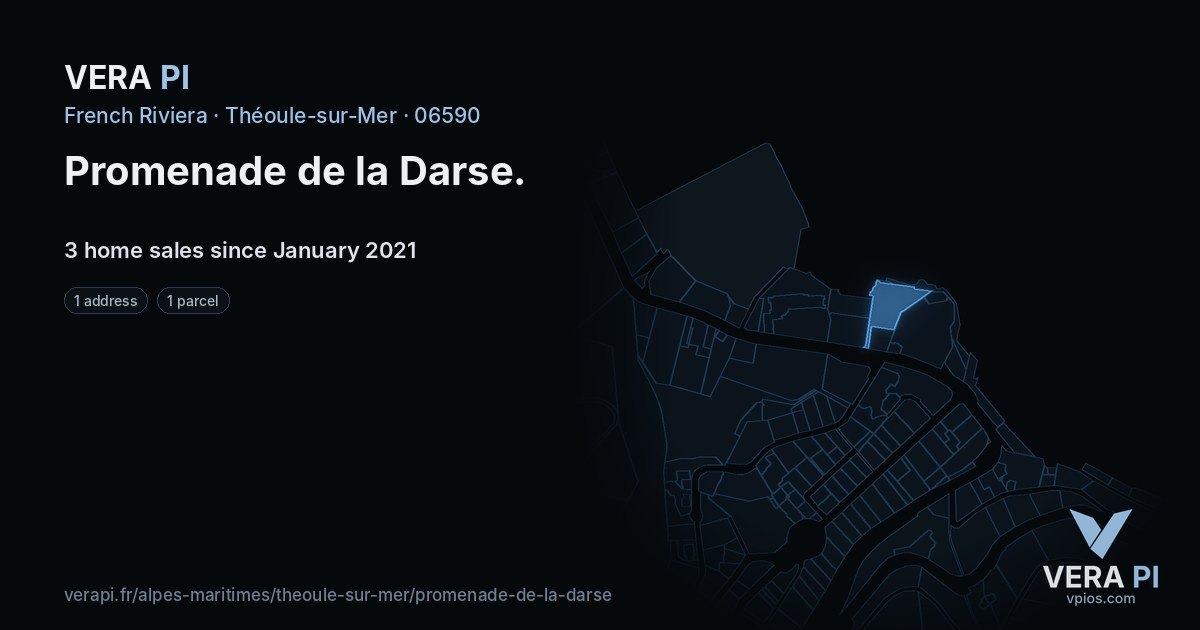 Promenade de la Darse, Théoule-sur-Mer at night – every parcel coloured by the prices around it, the street's own parcels lit