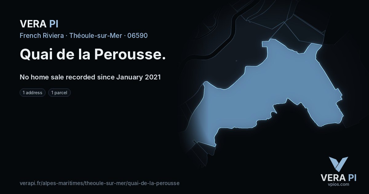 Quai de la Perousse, Théoule-sur-Mer at night – every parcel coloured by the prices around it, the street's own parcels lit