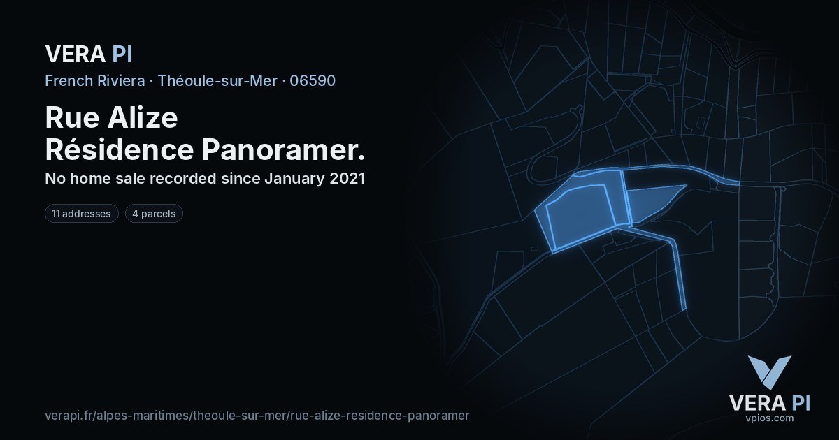 Rue Alize Résidence Panoramer, Théoule-sur-Mer at night – every parcel coloured by the prices around it, the street's own parcels lit